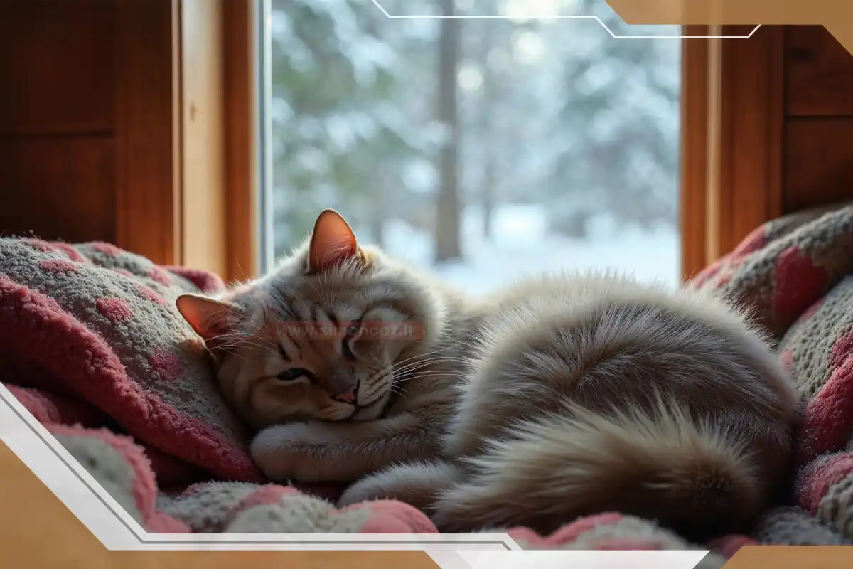 استراحت گربه در زمستان