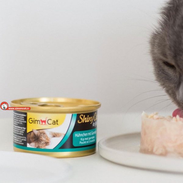 کنسرو غذای گربه Gim Cat مدل مرغ با میگو