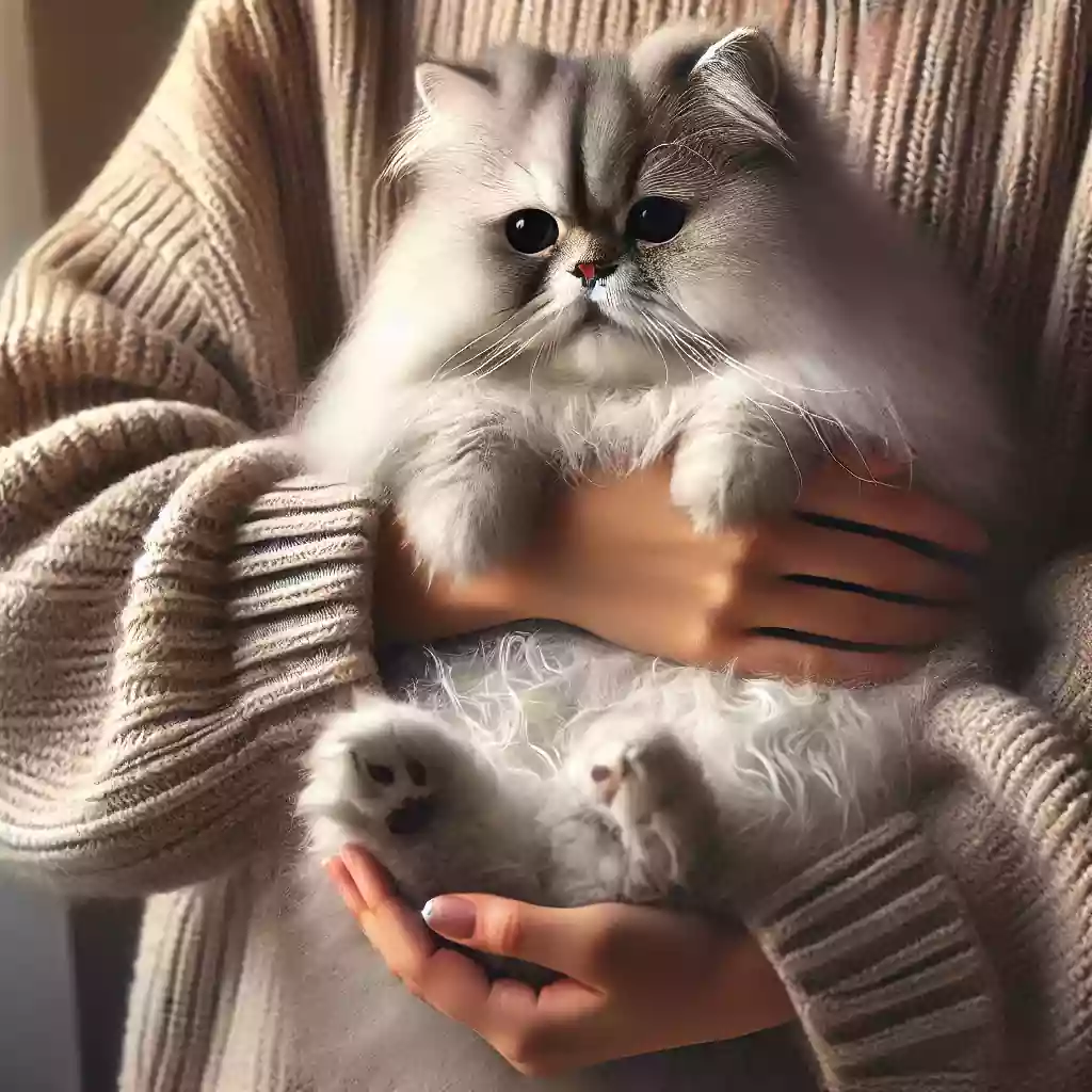 گربه پرشین در بغل انسان