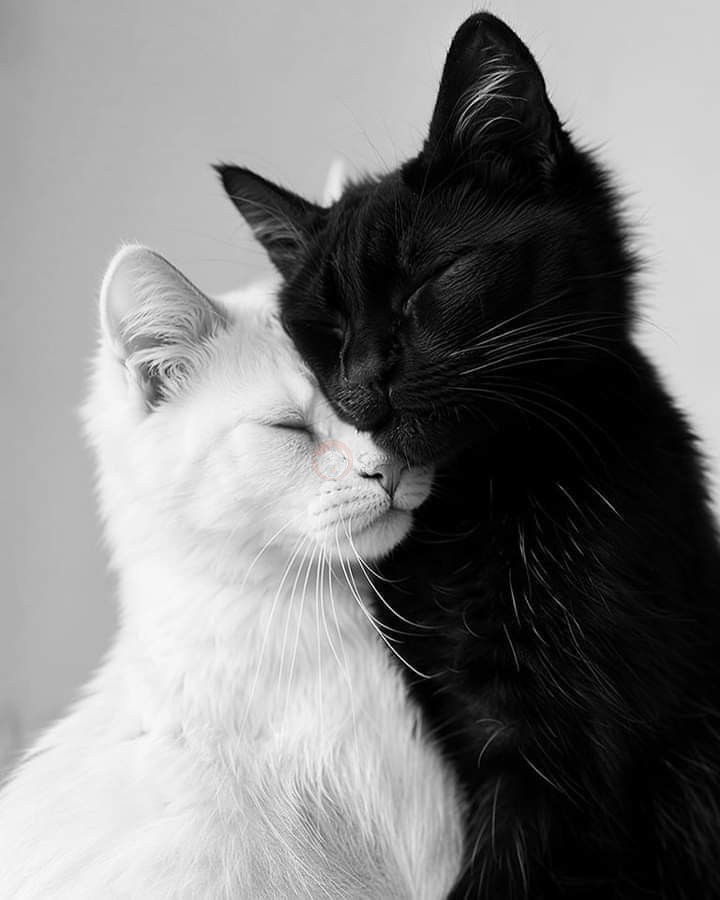 عکس گربه عاشقانه سیاه سفید