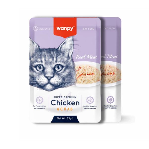 پوچ گربه wanpy طعم مرغ و خرچنگ 85 گرم