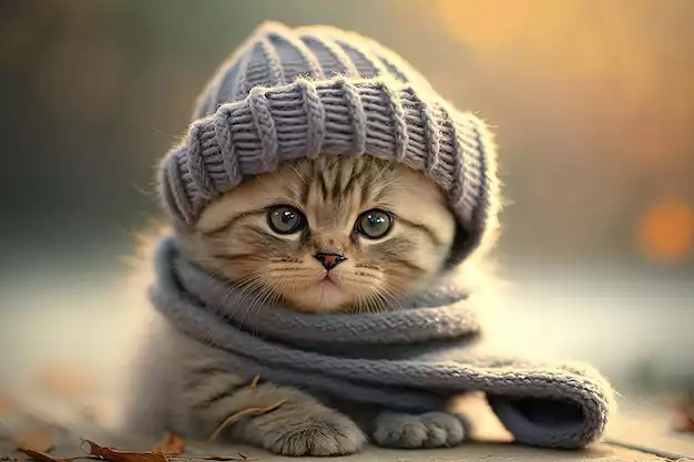 بچه گربه با کلاه و شال