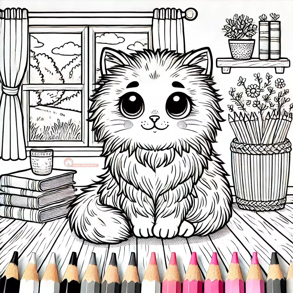 نقاشی کودکانه گربه برای رنگ امیزی