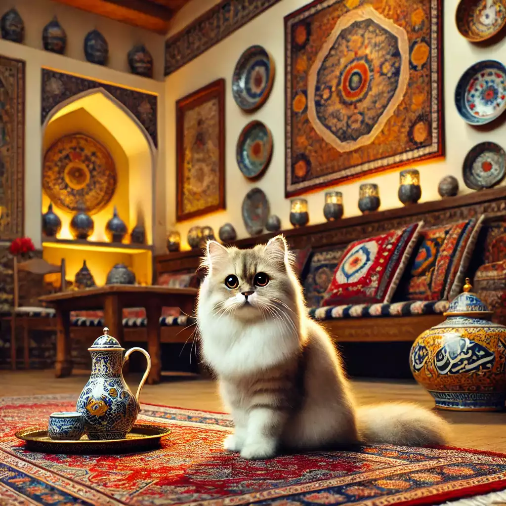 تصویر گربه در یک فضای سنتی زیبا