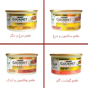 کنسرو گربه گلد گورمت گوشت تکه ای در سس با 4 طعم