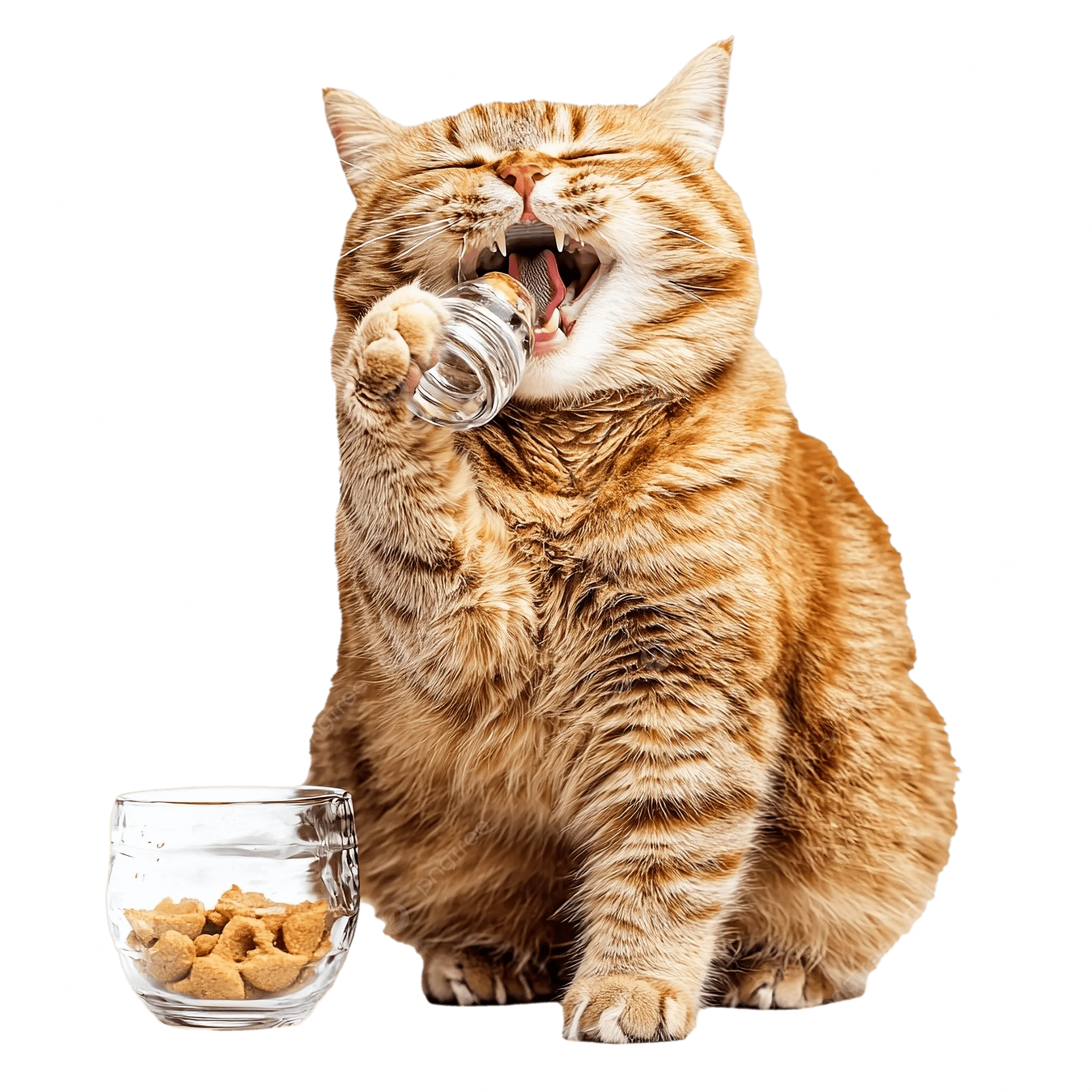 گربه خوشحال در حال خوردن