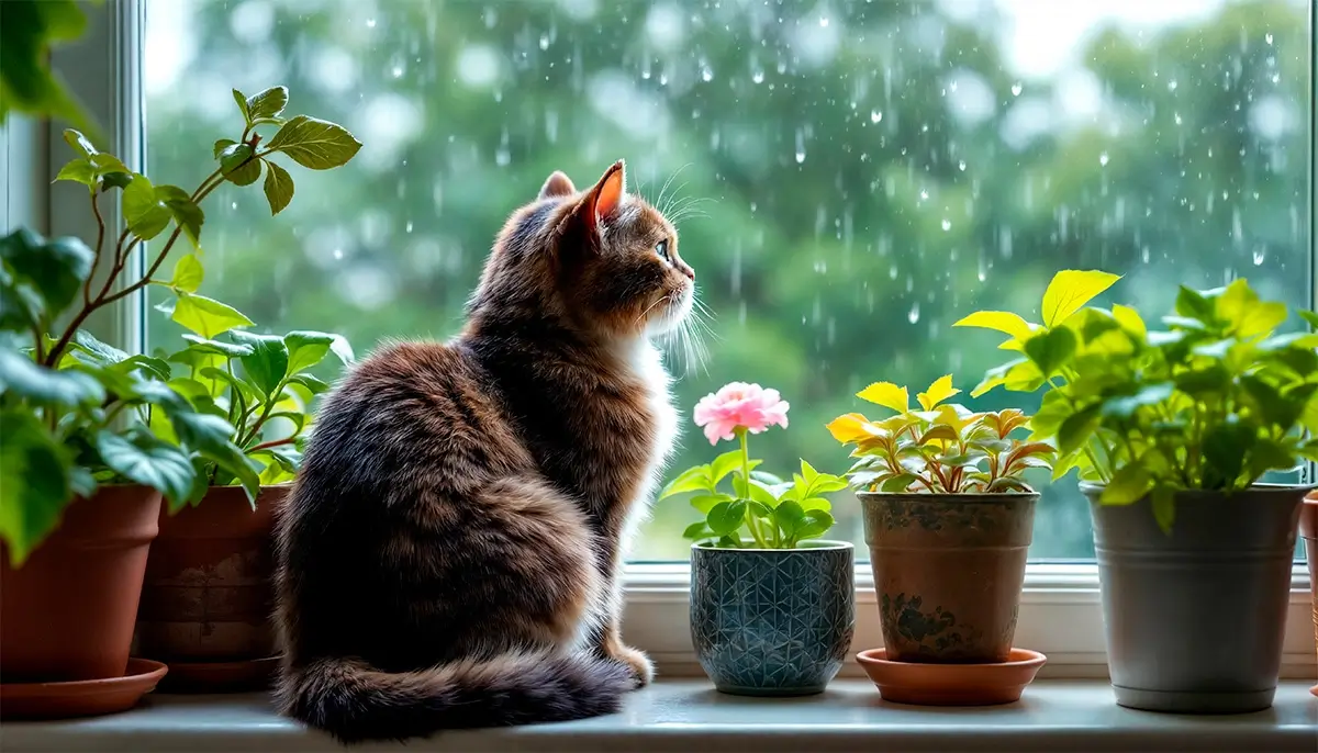 عکس گربه و گیاه