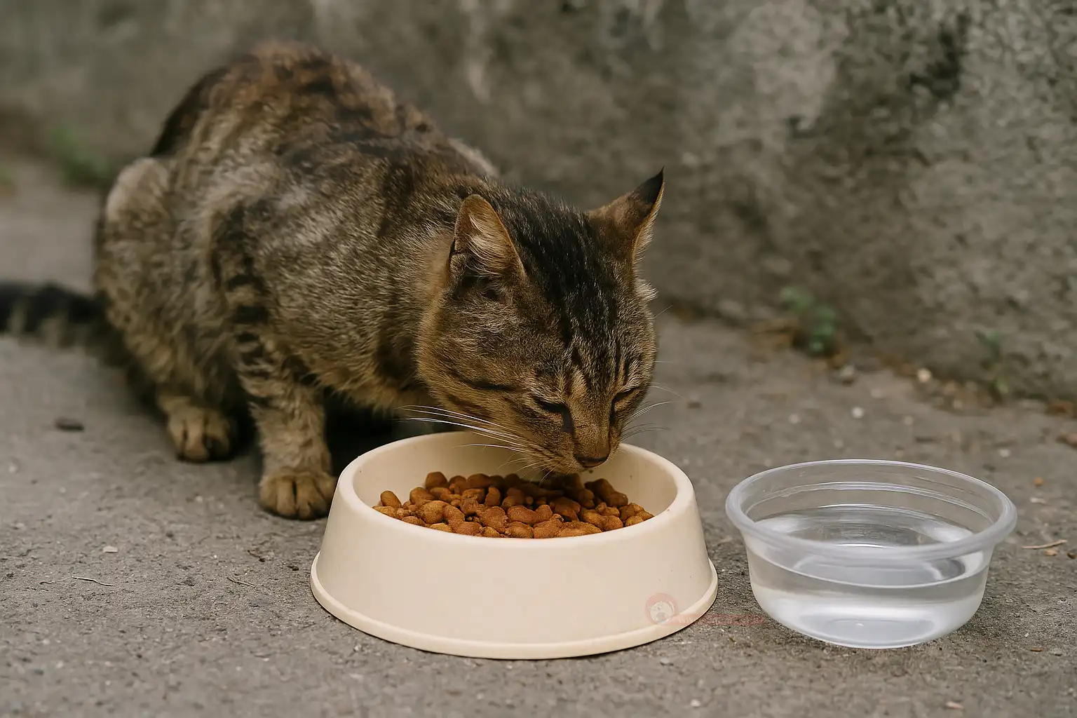 غذا دادن به گربه خیابانی