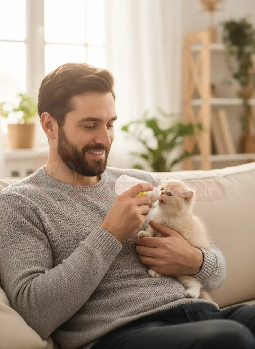 بچه گربه در حال خوردن شیر