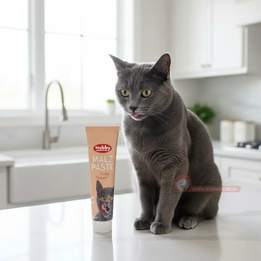 نحوه مصرف خمیر مالت گربه آنتی هربال برند نوبی
