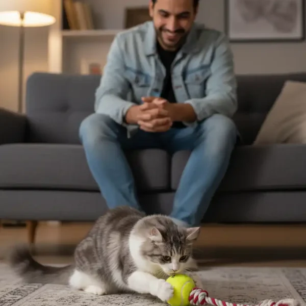 گربه در حال بازی با اسباب بازی