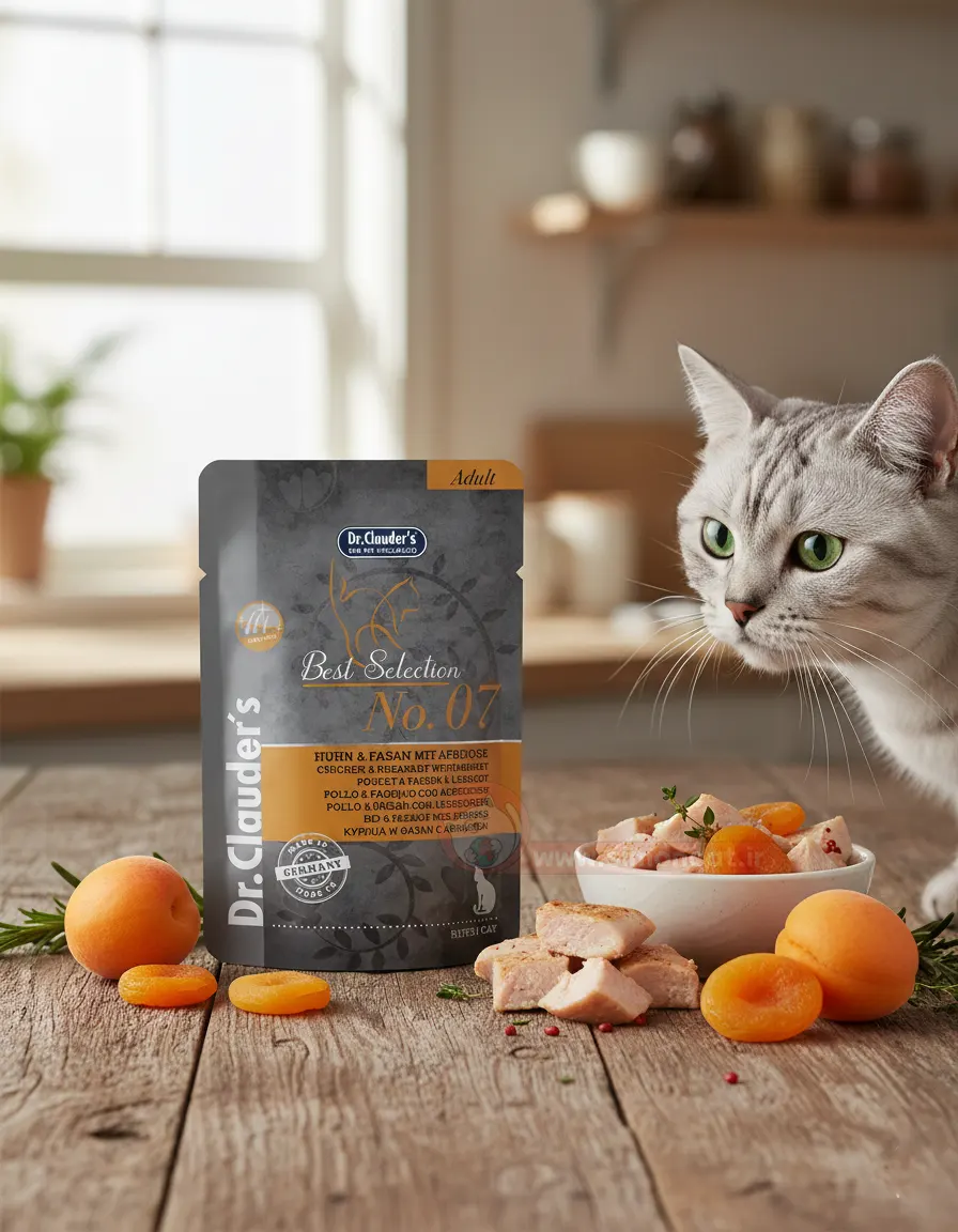 پوچ گربه طعم مرغ و قرقاول و زردالو دکتر کلادرز